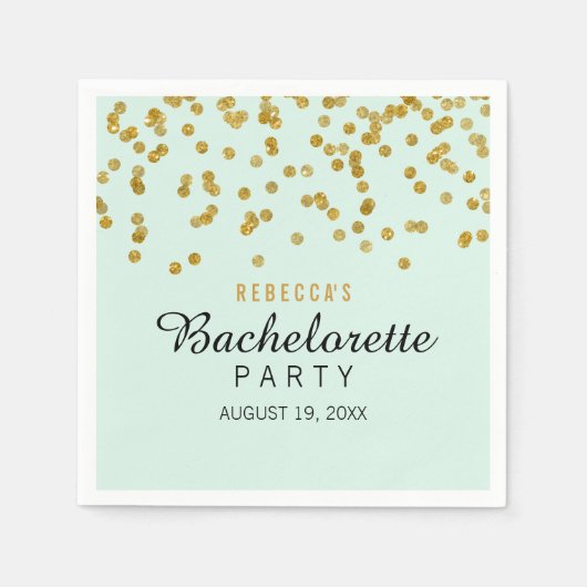 Mint Gold Glitzer Confetti Bachelorette Napkins Serviette (Vorderseite)