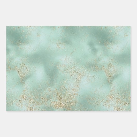 Mint Gold Glitzer Glitz Geschenkpapier Set (Vorderseite)