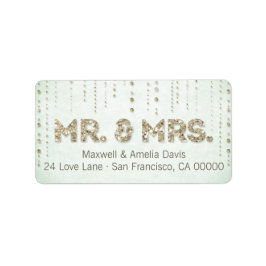 Mint & Gold Glitzer Look Mr. & Mrs Labels Adressaufkleber