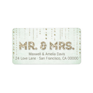 Mint & Gold Glitzer Look Mr. & Mrs Labels Adressaufkleber