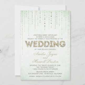 Mint & Gold Glitzer schauen Hochzeitseinladung an Einladung