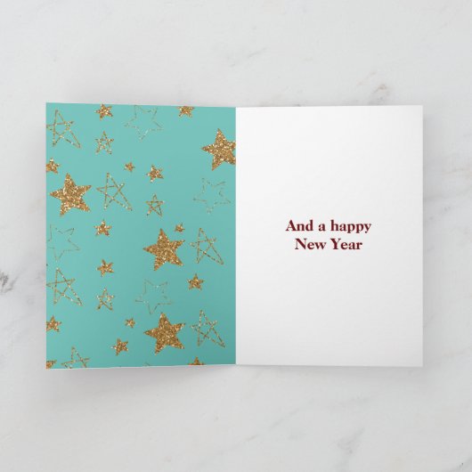 Mint Gold Glitzer Stars Weihnachtsbaum Karte (Innenseite)