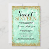 Mint Gold Imitate Glitzer Lights Sweet 16 Geburtst Einladung (Vorderseite)