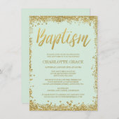 Mint Gold Imitate Glitzer Taufen Einladungen (Vorne/Hinten)