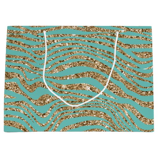 Mint Gold Imitats Glitzer Zebra Große Geschenktüte (Vorderseite)