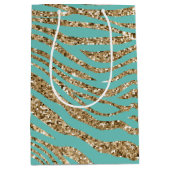 Mint Gold Imitats Glitzer Zebra Mittlere Geschenktüte (Vorderseite)