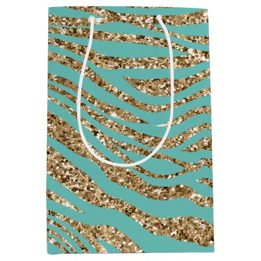 Mint Gold Imitats Glitzer Zebra Mittlere Geschenktüte (Vorderseite)