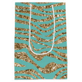 Mint Gold Imitats Glitzer Zebra Mittlere Geschenktüte (Rückseite)