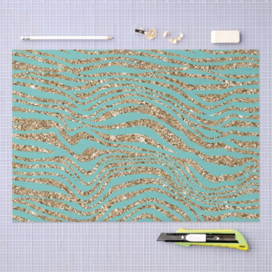 Mint Gold Imitats Glitzer Zebra Seidenpapier (Handwerk)