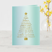 Mint Gold Inspirational Christmas Tree Peace Joy Karte (Gelbe Blume)