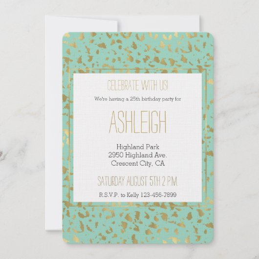 Mint Gold Leopard Tiergeburt Einladung (Vorderseite)