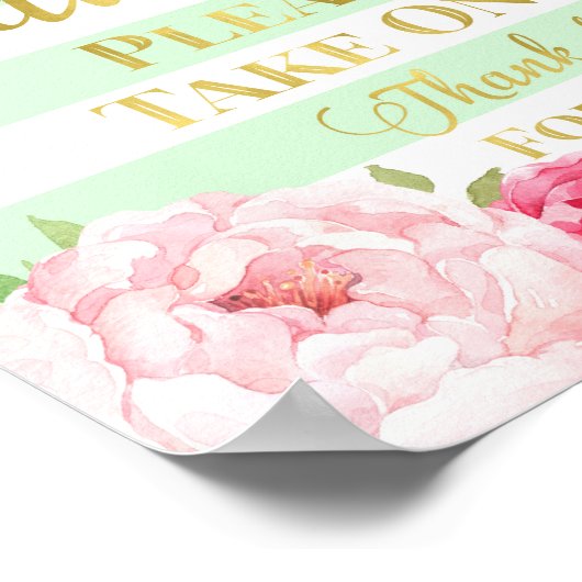 Mint Gold Pink Aquarell Blumenfavoriten Zeichen Poster (Ecke)