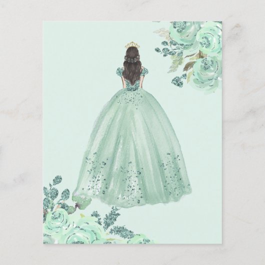 Mint Gold Prinzessin Sweet 16 Einladung (Rückseite)