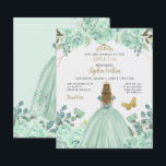 Mint Gold Prinzessin Sweet 16 Einladung<br><div class="desc">Budget Elegant Mint Gold Schmetterling Blumenprinzessin Sweet 16 Einladung</div>