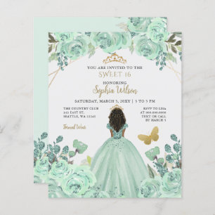 Mint Gold Prinzessin Sweet 16 Einladung