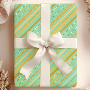 Mint & Gold Streifen Luxus Geschenkpapier