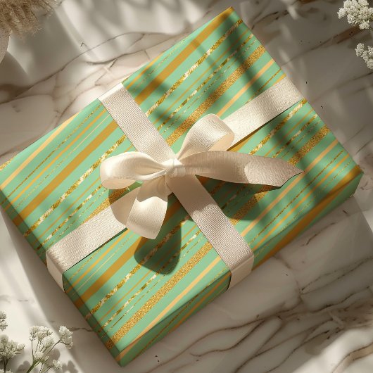 Mint & Gold Stripe Luxe Geschenkpapier