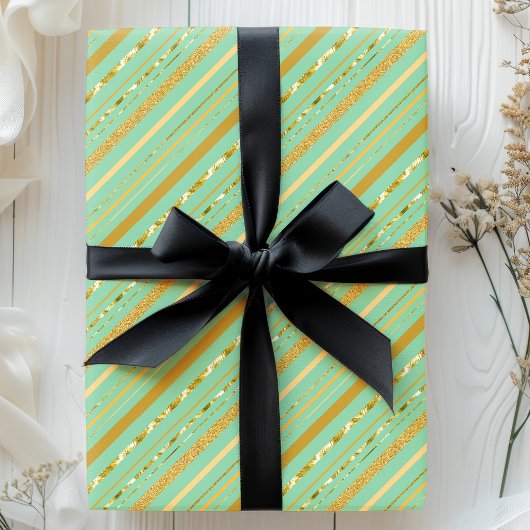 Mint & Gold Stripe Luxe Geschenkpapier