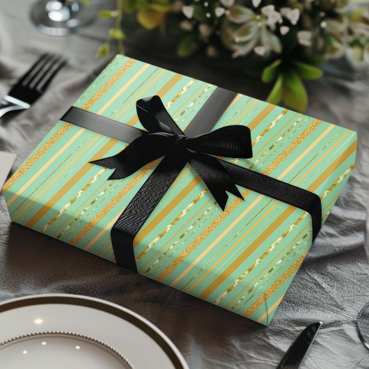 Mint & Gold Stripe Luxe Geschenkpapier