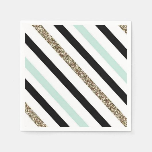 Mint Gold Striped Napkin Serviette (Vorderseite)