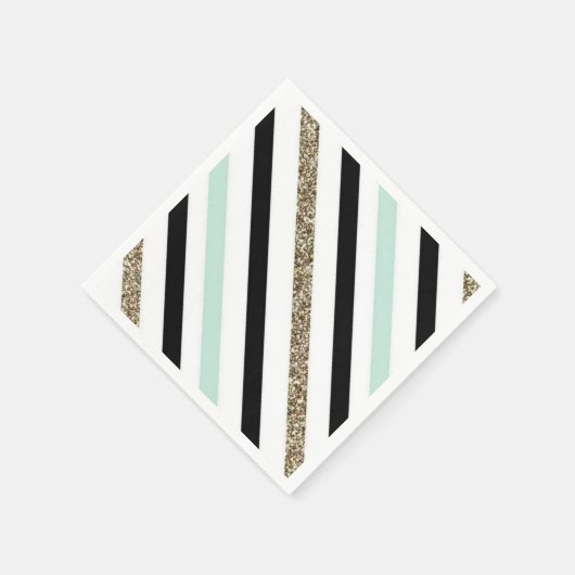 Mint Gold Striped Napkin Serviette (Ecke)