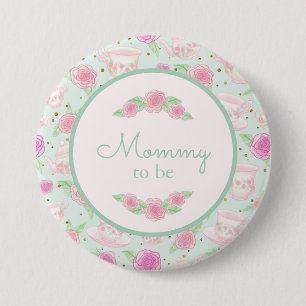 Mint Gold Tea Party Mommy zur Kinderdusche Button