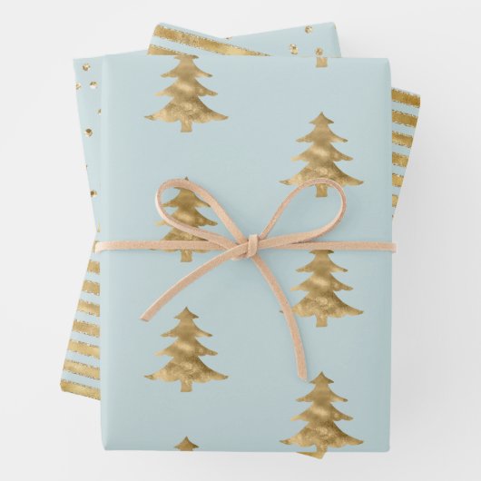 Mint Gold Weihnachtsbaum Streifen Sparkle Geschenkpapier Set (Beispiel)