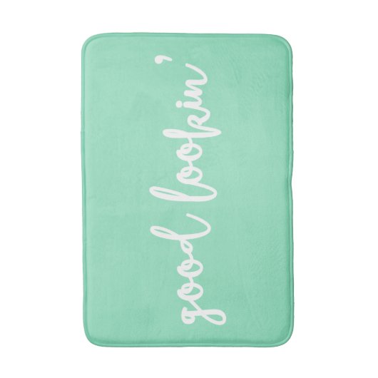 Mint Good Lookin' Kalligraphie Script Bath Mat Badematte (Vorderseite Vertikal)