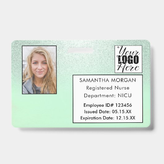 Mint Gradient Glitzer Foto Logo Mitarbeiter-ID-Abz Ausweis (Vorderseite)