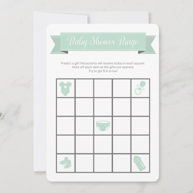 Mint Gray Baby Shower Bingo Spiel doppelseitig (Vorderseite)