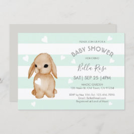 Mint Gray Bunny Baby Shower Einladungen