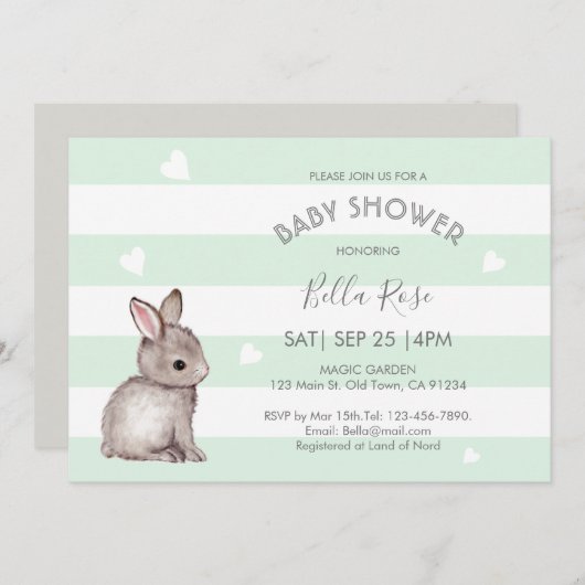 Mint Gray Bunny Baby Shower Einladungen (Vorne/Hinten)