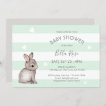 Mint Gray Bunny Baby Shower Einladungen
