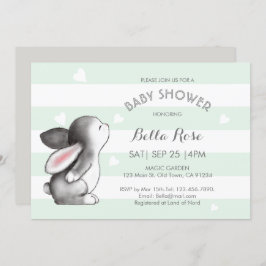 Mint Gray Heart Bunny Baby Shower Einladungen