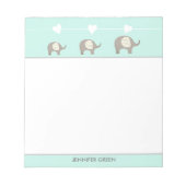 Mint Gray Heart Elephant Personalisiert Notepad Notizblock (Vorderseite)
