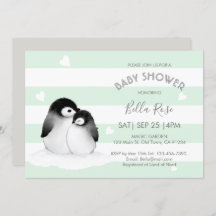 Mint Gray Pinguin Baby Dusche Einladungen