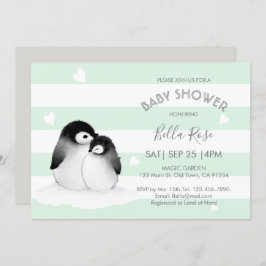 Mint Gray Pinguin Baby Dusche Einladungen