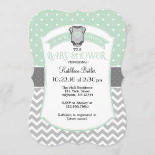 Mint Gray Polka Dot Zickzack Babydusche laden ein Einladung