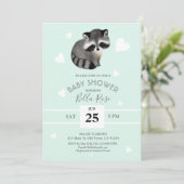 Mint Gray Raccoon Baby Shower Einladungen (Stehend Vorderseite)