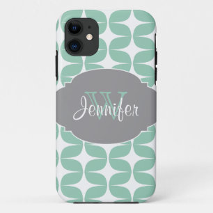Mint & Gray Trendy Muster monogramm iPhone 5 11 Hülle