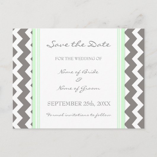 Mint Gray Zickzack Save the Date Hochzeitkarten Ankündigungspostkarte (Vorderseite)