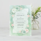 Mint Gräzliche Wasserfarben-Hochzeit Einladung (Stehend Vorderseite)