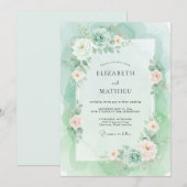 Mint Gräzliche Wasserfarben-Hochzeit Einladung (Vorne/Hinten)
