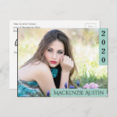 Mint Green Abschluss | Trendy Modern Grad Foto Einladungspostkarte (Vorne/Hinten)