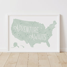 Mint Green Adventure erwartet US Map Kids Room Dec Poster