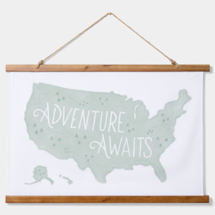 Mint Green Adventure erwartet US Map Kids Room Dec Wandteppich Mit Holzrahmen