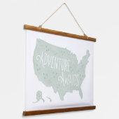 Mint Green Adventure erwartet US Map Kids Room Dec Wandteppich Mit Holzrahmen (Gewinkelt)