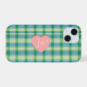 Mint Green and Blue Plaid Phone Case iPhone 15 Hülle (Rückseite (Horizontal))