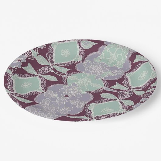 Mint green and lavender purple patterns AI art  Pappteller (Schrägansicht)