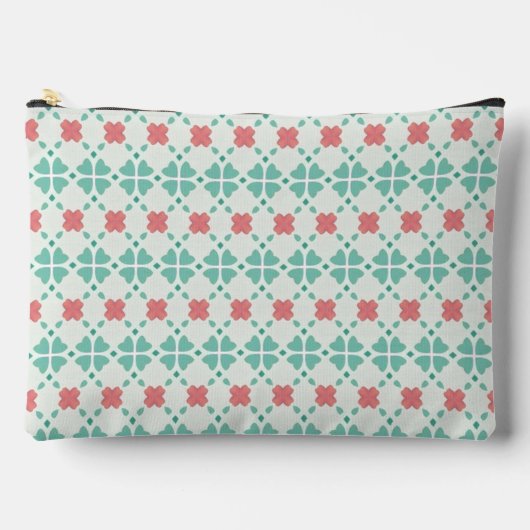Mint green and pink floral clover tile pattern zubehörtasche (Vorderseite)
